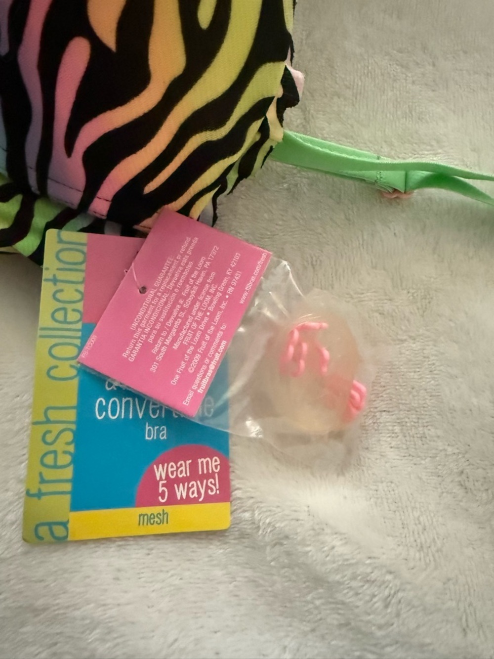 Fruit of the Loom Neon Rainbow Zebra Print Bra with Mint Straps - Picture 4 of 6